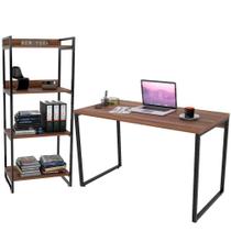 Kit Mesa Para Escritório com Estante 4 Prateleiras Industrial Form C01 120 cm Nogal - Lyam Decor