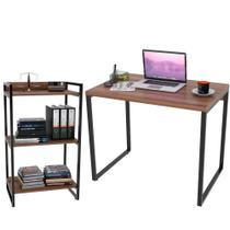 Kit Mesa Para Escritório Com Estante 90 Cm Nogal Kit Mesa Para Escritório Com Estante 90 Cm Nogal