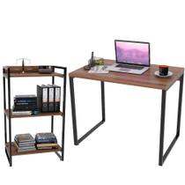 Kit Mesa Para Escritório com Estante Office Estilo Industrial Form 90 cm Nogal - Lyam Decor