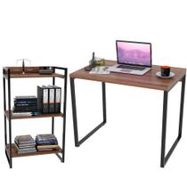 Kit Mesa Para Escritório com Estante Office Estilo Industrial Form 90 cm Nogal - Lyam Decor