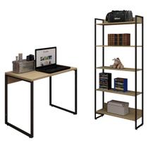 Kit Mesa Para Escritório Home Office 90 cm com Estante Industrial Soft F01 Nature Fosco - Lyam Decor