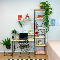 Kit Mesa para Escritório Stair 100cm e Estante Style Slim 6 Prateleiras Industrial Natural e Preto Kit Mesa para Escritório Stair 100cm e Estante Style Slim 6 Prateleiras Industrial Natural e Preto
