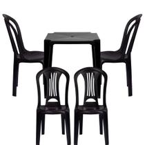 Kit Mesa Plastica 70cm + 4 Cadeiras Bistro em Plastico Preta Mor e Lazer