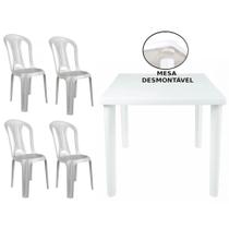 Kit Mesa Plastica Desmontavel 82cm + 4 Cadeiras em Plastico Branca Mor e Lazer