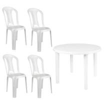 Kit Mesa Plastica Desmontavel 90cm + 4 Cadeiras em Plastico Branca Mor