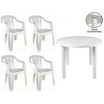 Kit Mesa Plastica Desmontavel 90cm + 4 Cadeiras Poltrona Bela Vista Mor e Lazer