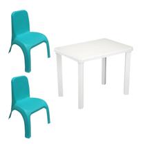 Kit Mesa Plástica Infantil Branca e 2 Cadeiras Azul