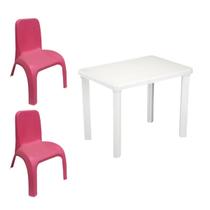 kit Mesa Plástica Infantil Branca e 2 Cadeiras Rosa