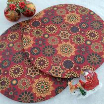 Kit Mesa Posta 04 Capas de Sousplat Em Tecido Mandala Natal 100% Tricoline
