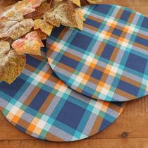 Kit Mesa Posta 06 Bases MDF 35CM + 06 Capas de Sousplat Em Tecido Xadrez Azul