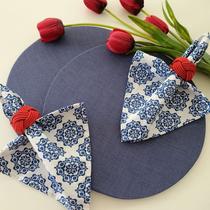 Kit Mesa Posta 08 Bases MDF 35cm 08 Capas de Sousplat 08 Guardanapos de tecido 40x40cm 08 Anéis Porta Guardanapo