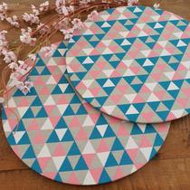 Kit Mesa Posta 10 Bases MDF 35CM + 10 Capas de Sousplat Em Tecido Triangulo Rosa e Azul
