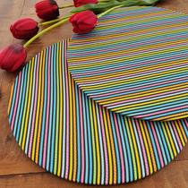 Kit Mesa Posta 10 Capas de Sousplat Em Tecido Listrado colorido Tricoline 100% Algodão