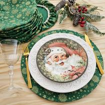 Kit Mesa Posta 10 Capas de Sousplat Em Tecido Natal Estrela Verde Tricoline 100% Algodão