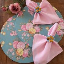 Kit Mesa Posta 12 Bases MDF 35cm 12 Capas de Sousplat 12 Guardanapos de tecido 40x40cm 12 Anéis Porta Guardanapo