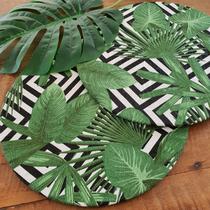 Kit Mesa Posta 12 Bases MDF 35CM + 12 Capas de Sousplat Em Tecido Folhagem com Preto Jacquard