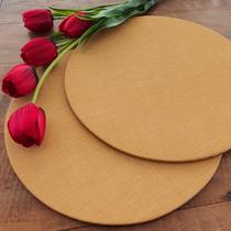Kit Mesa Posta 12 Bases MDF 35CM + 12 Capas de Sousplat Em Tecido Mellange Ouro