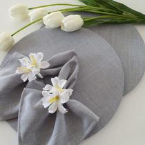 Kit Mesa Posta 12 Capas de Sousplat 12 Guardanapos de tecido 40x40cm 12 Anéis Argola Porta Guardanapo