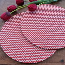 Kit Mesa Posta 12 Capas de Sousplat Em Tecido Chevron Vermelho