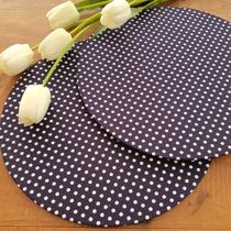 Kit Mesa Posta 12 Capas de Sousplat Em Tecido Poá Azul Marinho Tricoline 100 % Algodão