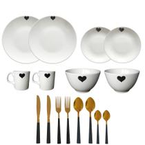 Kit Mesa Posta 16 Peças - Aparelho de Jantar + Talheres Aço Inox Douradao.
