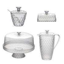 Kit Mesa Posta 4pçs Açucareiro Manteigueira Boleira Jarra 2L Kit Mesa Posta 4pçs Açucareiro Manteigueira Boleira Jarra 2L