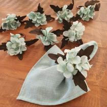 Kit mesa posta anel Porta Guardanapo natal flor azul 12un