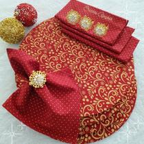 Kit Mesa Posta Arabesco Vermelho I 01 Capa + Guardanapo + Anel