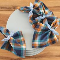 Kit Mesa Posta Azul Xadrez 01 Capa + Guardanapo + Anel