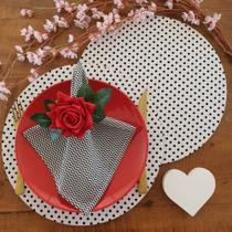 Kit mesa posta capa suplat americano tecido poá branco 4 un