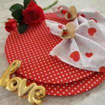 Kit mesa posta jogo americano base tecido poá vermelho 16un Kit mesa posta jogo americano base tecido poá vermelho 16un