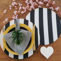 Kit mesa posta jogo americano tecido litsrado preto 8 un