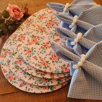 Kit mesa posta jogo floral rosa azul pérolas base 16 pçs