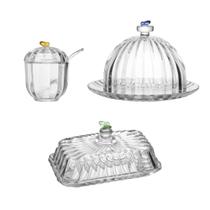 Kit Mesa Posta Queijeira Manteigueira Açucareiro Cristal Kit Mesa Posta Queijeira Manteigueira Açucareiro Cristal