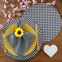 Kit mesa posta souspla jogo americano base xadrez preto 8 un