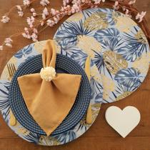 Kit mesa posta supla jogo americano base folhagem azul 12un