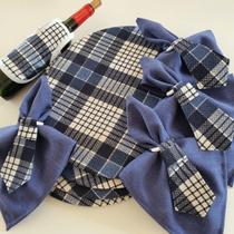 Kit mesa posta supla jogo americano base xadrez marinho 8 un