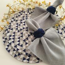 Kit Mesa Posta Triângulo Azul I 01 Capa + Guardanapo + Anel