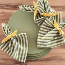 Kit Mesa Posta Verde Listrado 01 Capa + Guardanapo + Anel