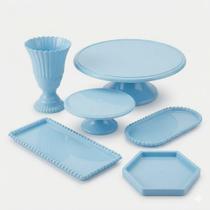 Kit Mesa Provençal 6 Peças para Festa com Boleiras, Bandejas e Vaso 20cm