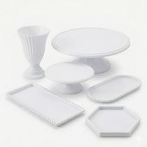 Kit Mesa Provençal 6 Peças para Festa com Boleiras, Bandejas e Vaso 20cm