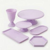 Kit Mesa Provençal 6 Peças para Festa com Boleiras, Bandejas e Vaso 20cm