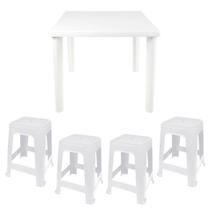Kit Mesa Quadrada Desmontável Camping Praia + 4 Banqueta Plástica Empilhável - Mor