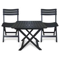 Kit Mesa Quadrada Plástica Dobrável c/ 2 Cadeiras Bar Jardim