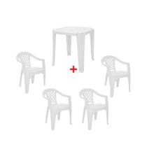 Kit mesa quadrada tambu+ 4 cadeiras c/ braços iguape branca