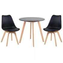 Kit - Mesa Redonda 80 Cm Preto + 2 Cadeiras Leda