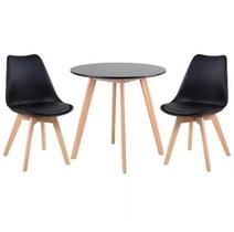 Kit - Mesa Redonda 80 Cm Preto + 2 Cadeiras Leda