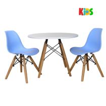Kit Mesa Redonda Branca 60cm + 2 Cadeiras Charles Eames Eiffel Infantil Kids Rosa Claro