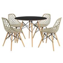 Kit Mesa Redonda Chanfrada Eames 90cm Preta com 4 Cadeiras Kaila DSW Fendi - La Mobilia Kit Mesa Redonda Chanfrada Eames 90cm Preta com 4 Cadeiras Kaila DSW Fendi - La Mobilia