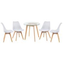 KIT - Mesa redonda com tampo de vidro 70 cm + 4 cadeiras Leda